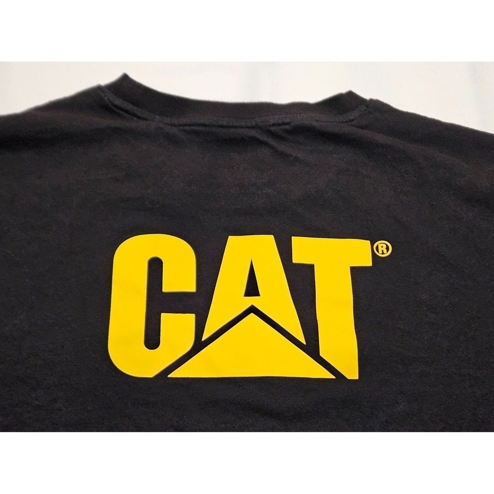 Caterpillar Cat Logo Pocket Tee Men's T-Shirt XL Black Yellow Neck Tape - Picture 7 of 9